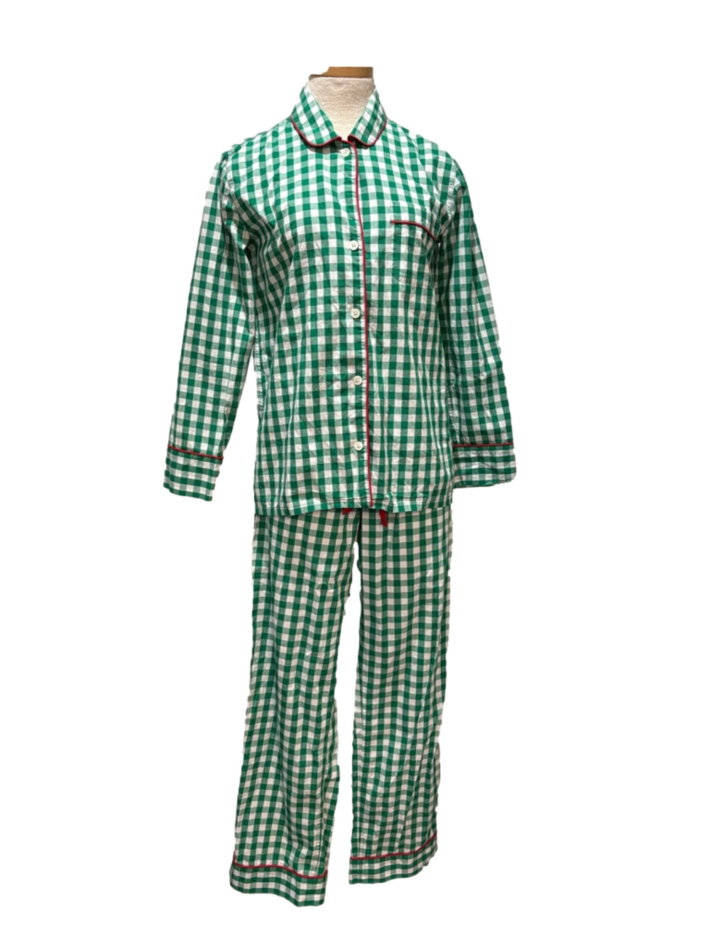 J Crew sz XS green and white gingham pajama set - Picture 1 of 10